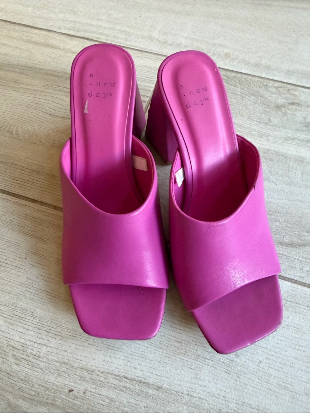 a new day Pink Square Toe Block Heel Mules